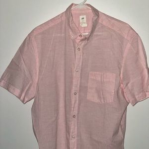 3 Large Men’s H&M Short Sleeve Button Down Shirts - Pink, Green, Blue